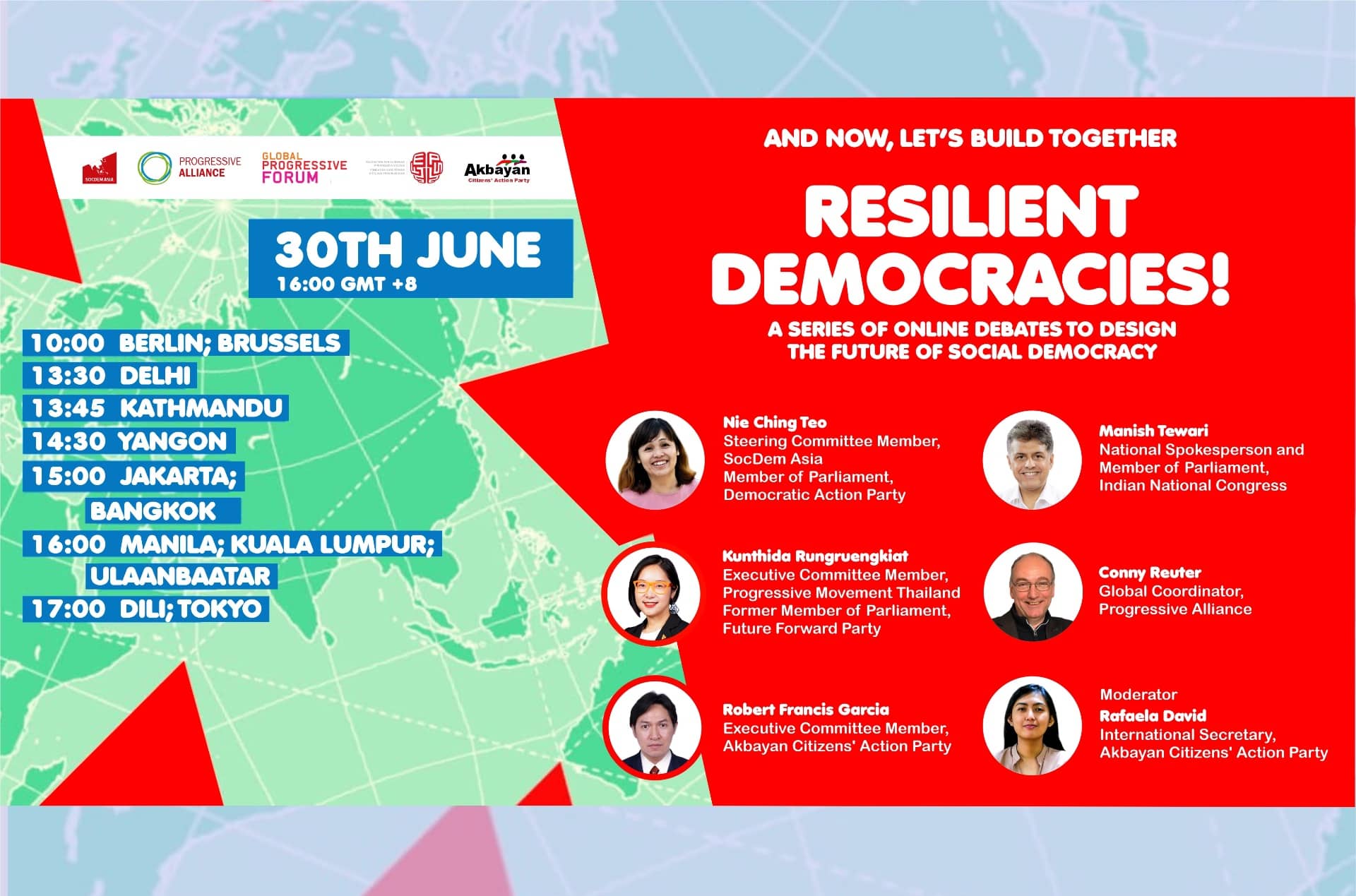 Progressive Alliance and SocDem Asia Webinar on Resilient Democracies Banner